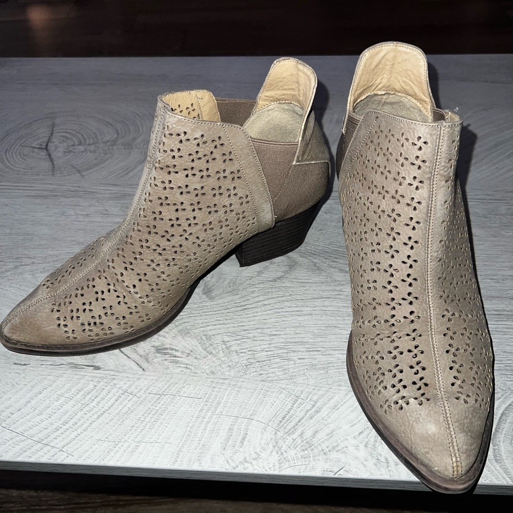 Perforated Taupe Ankle Boots